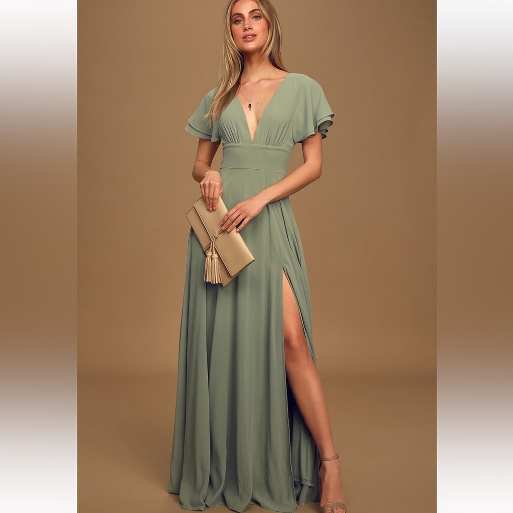 Lulus - Promise of Love Sage Blush sleeve dress- Large